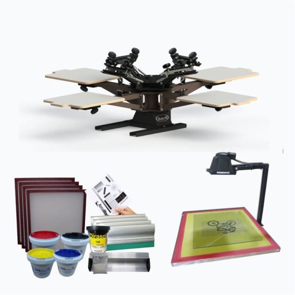 4 COLOR 4 STATION Screen Print Starter Kit WITH SUPPPIES